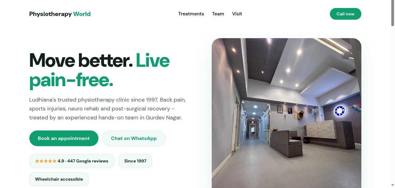 Physiotherapy clinic website concept